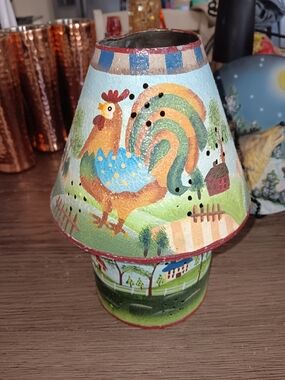 Hand-Painted Rooster  Candle Holder - Multi-Color